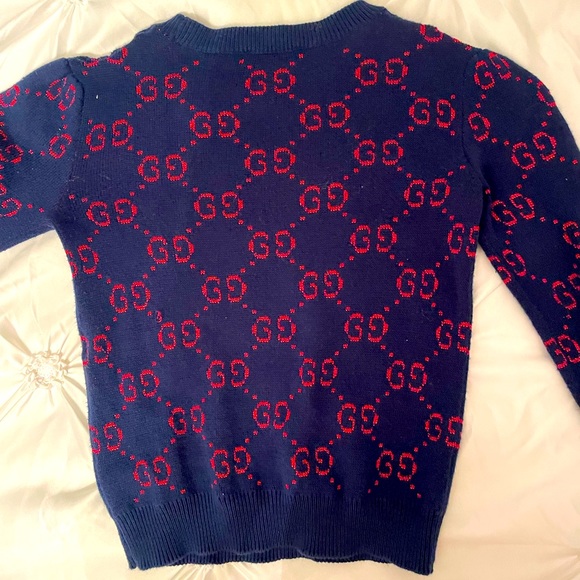 GUCCI GG Print Wool Sweater Boys Girls 3T 4T Navy Red - Picture 2 of 6
